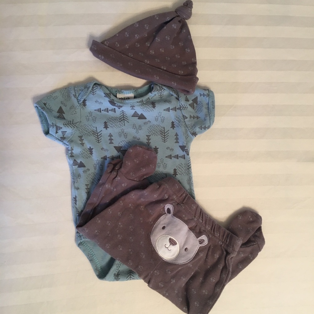 Woodsy bear onesie set 6-9m